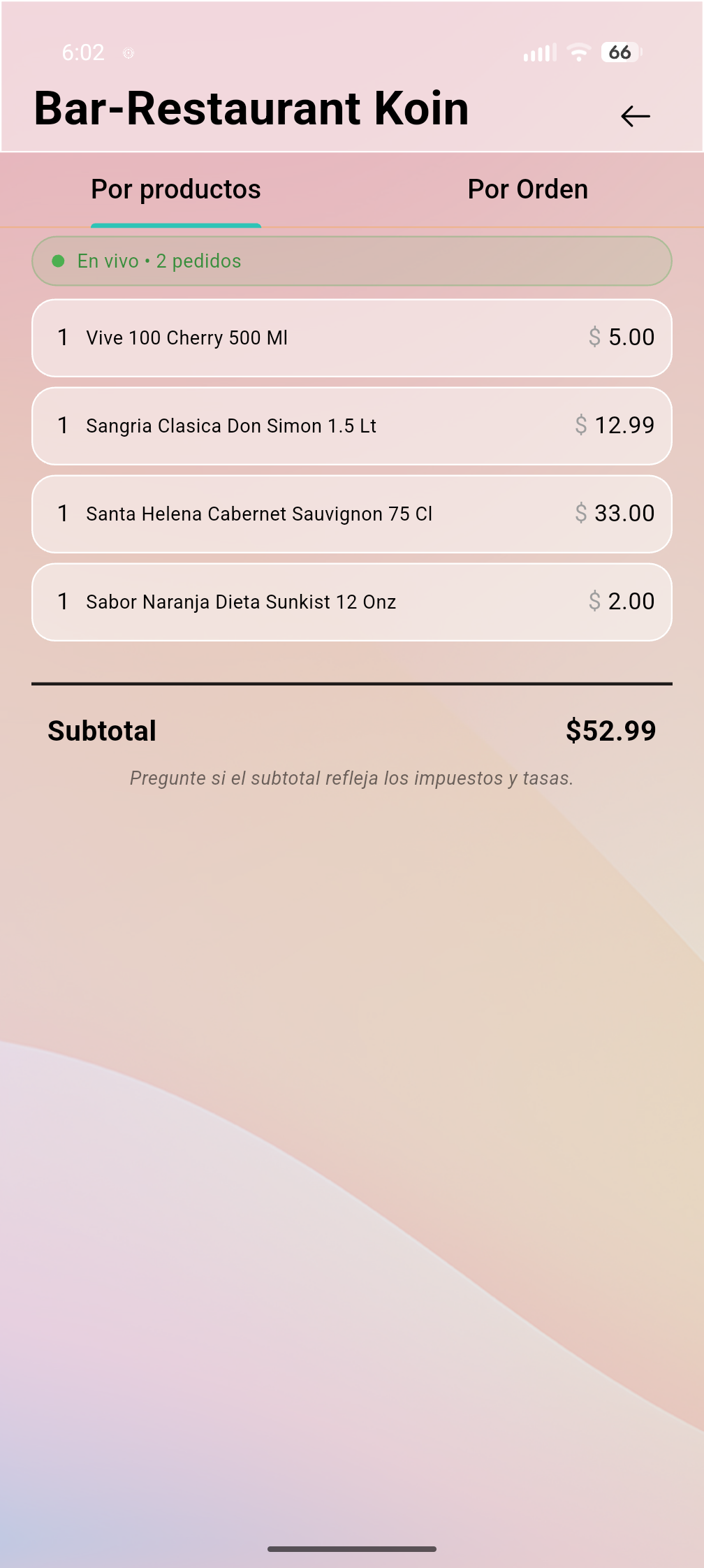 Resumen de la cuenta en la app de Cuiba